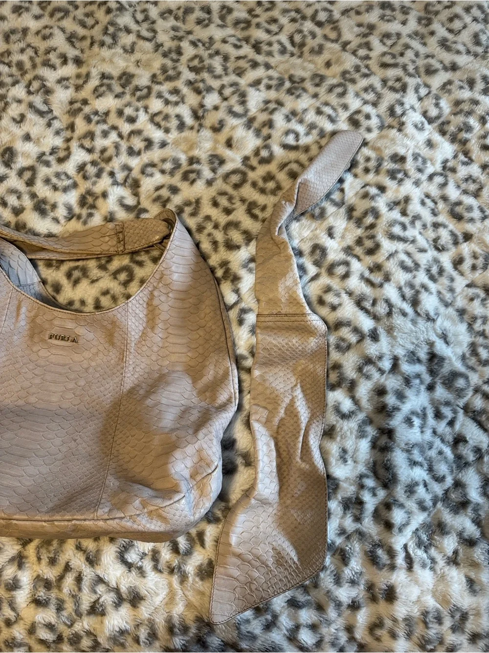 Large Vintage Furla Croc Embossed Leather Bag